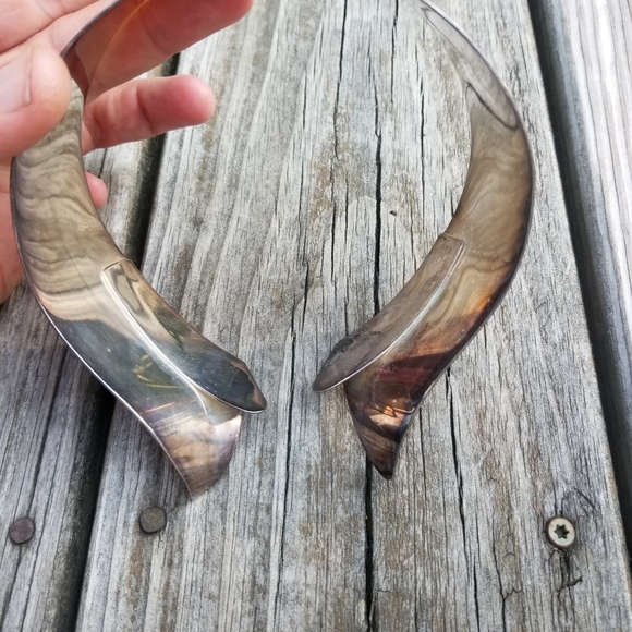 Metal shirt collar sterling on brass bold necklace - Picture 3 of 4